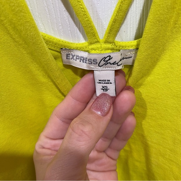 EXPRESS Women’s Spaghetti-Strap Soft Bodysuit Shirt Top - neon yellow, size XS - Picture 4 of 4